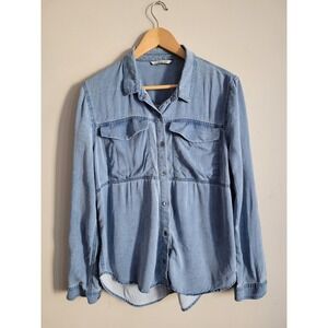 Calvin Klein Jeans Women Blue V neck Flowy Soft Rayon Blouse‎ Size M